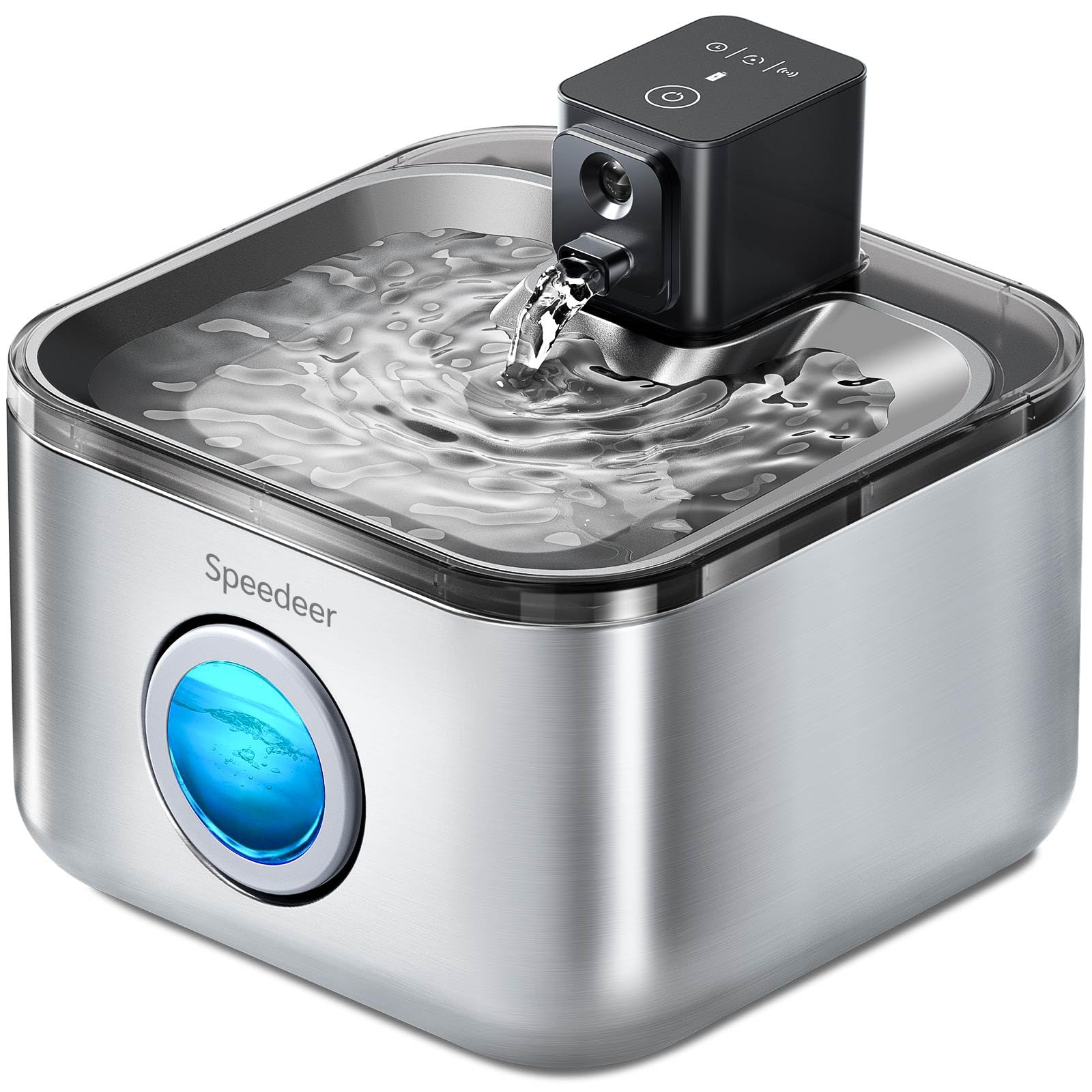 Speedeer wireless fountain in stainless steel with 4L capacity for easy hydration.