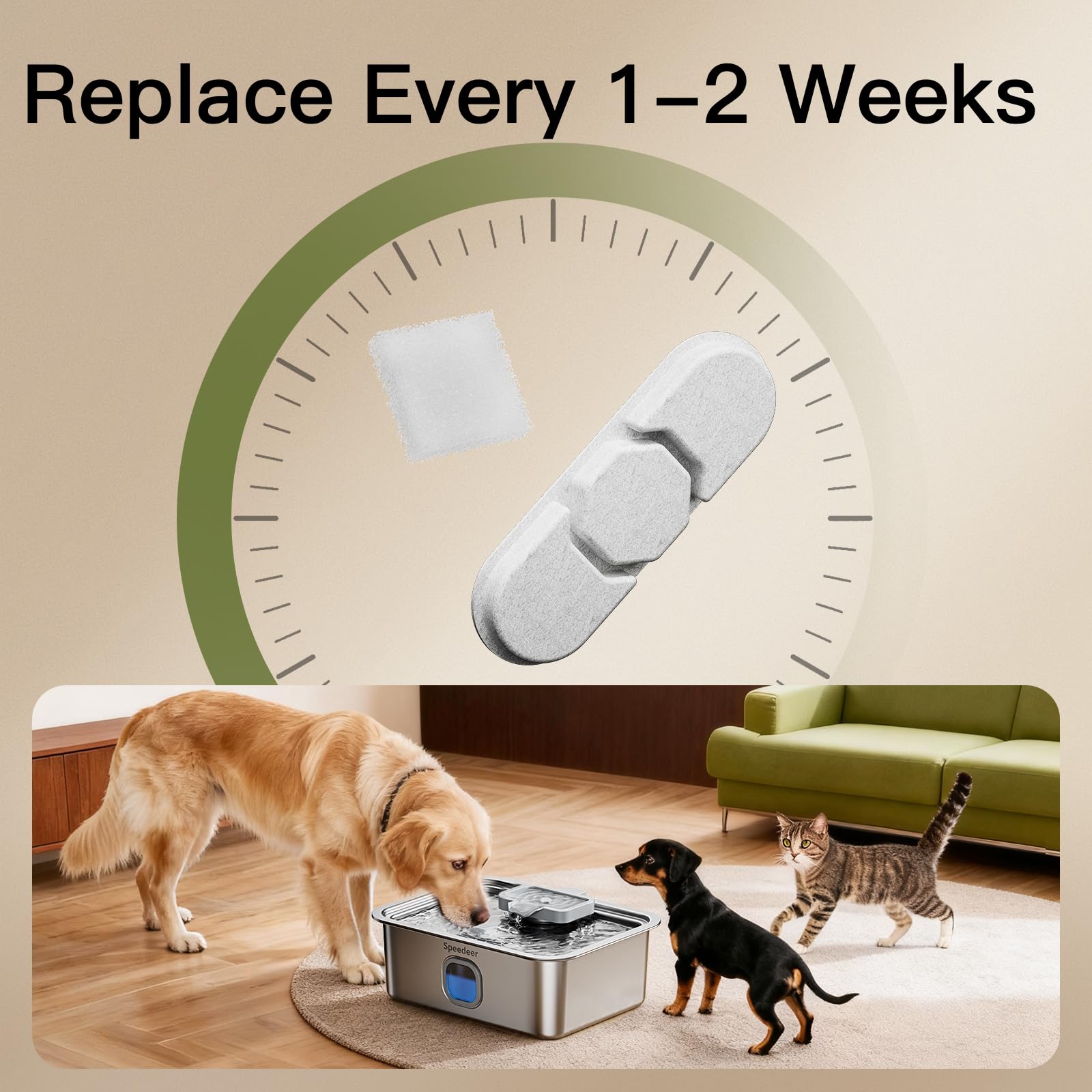Speedeer 5-layer filtration system illustration shows multi-stage cleaning for clearer water