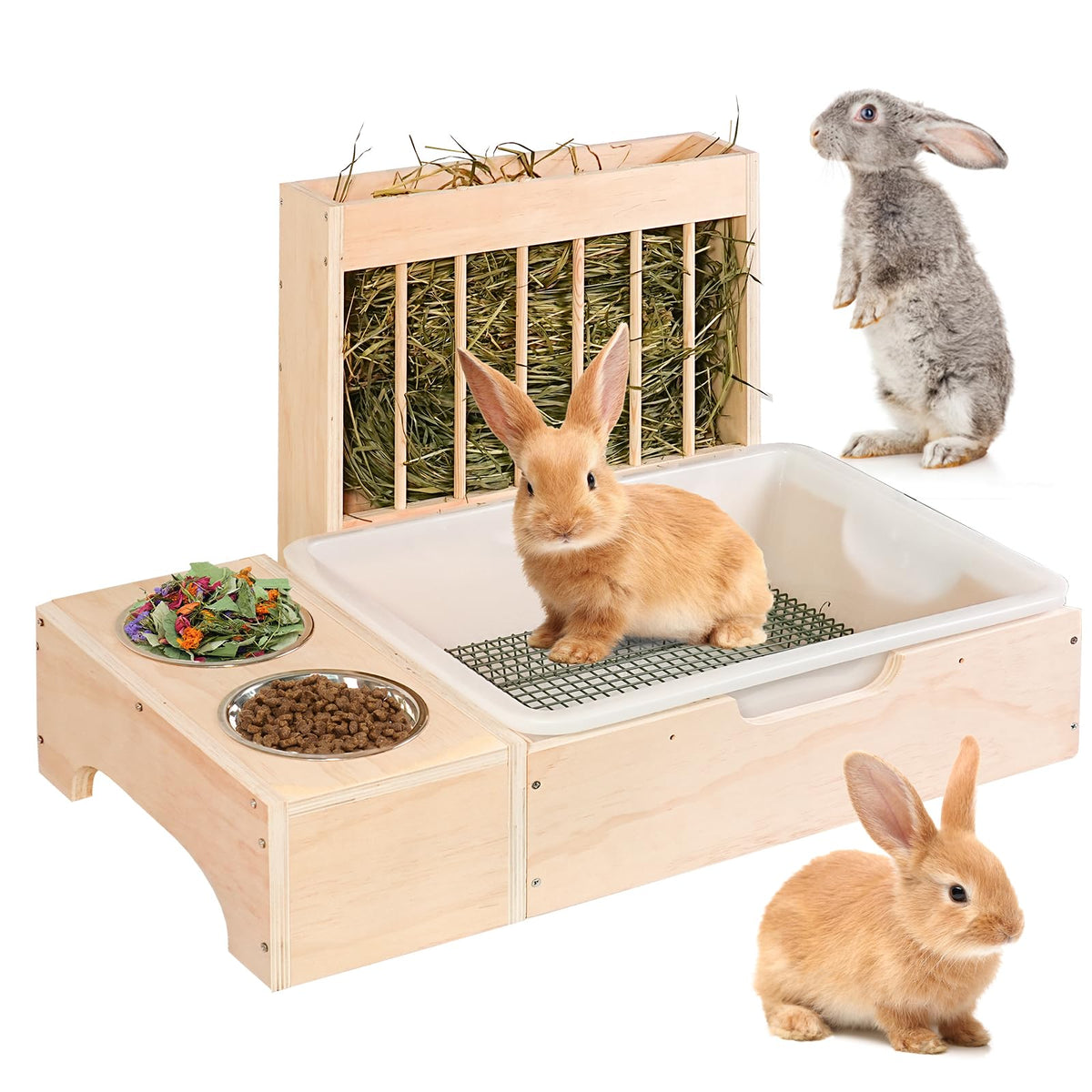 SPEETH 3 in 1 rabbit feeder with hay rack and litter box enhances tidiness and convenience