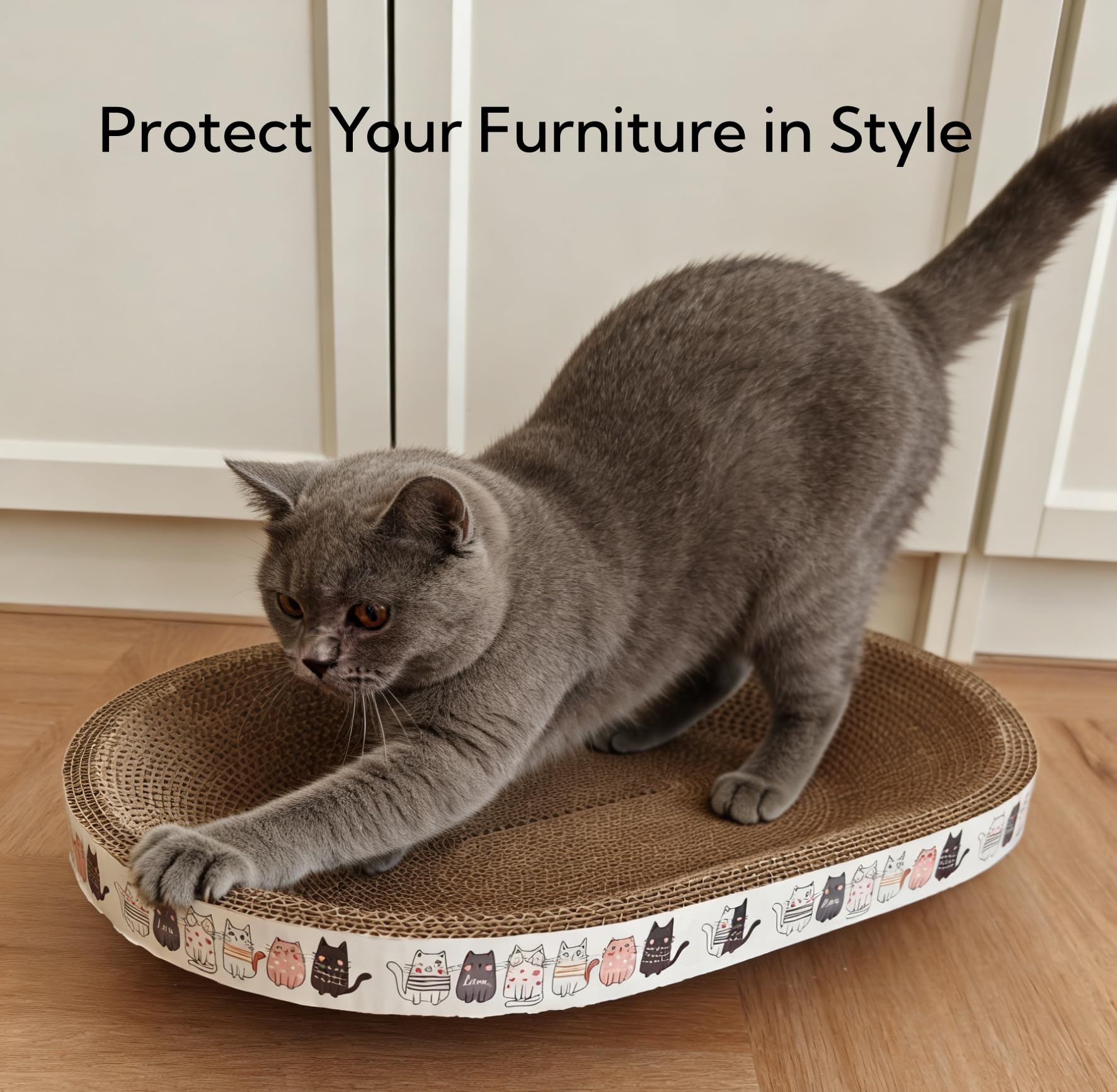 Spindro cat-scratcher in neutral tones protects furniture