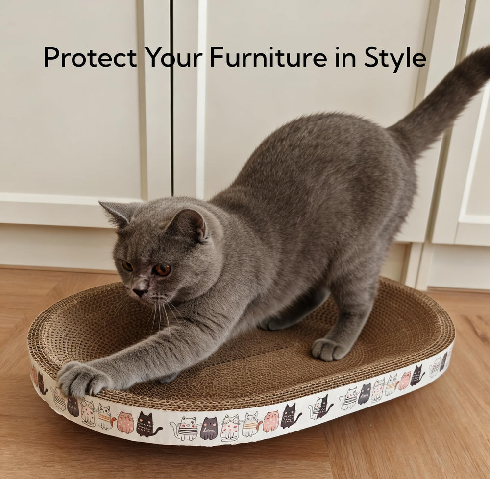 Spindro cat-scratcher in neutral tones protects furniture
