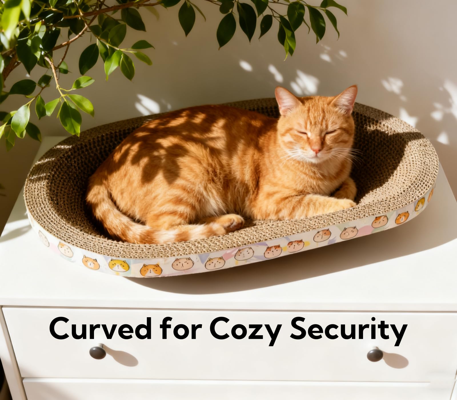 Spindro nest bowl scratcher invites cats to curl up while scratching.