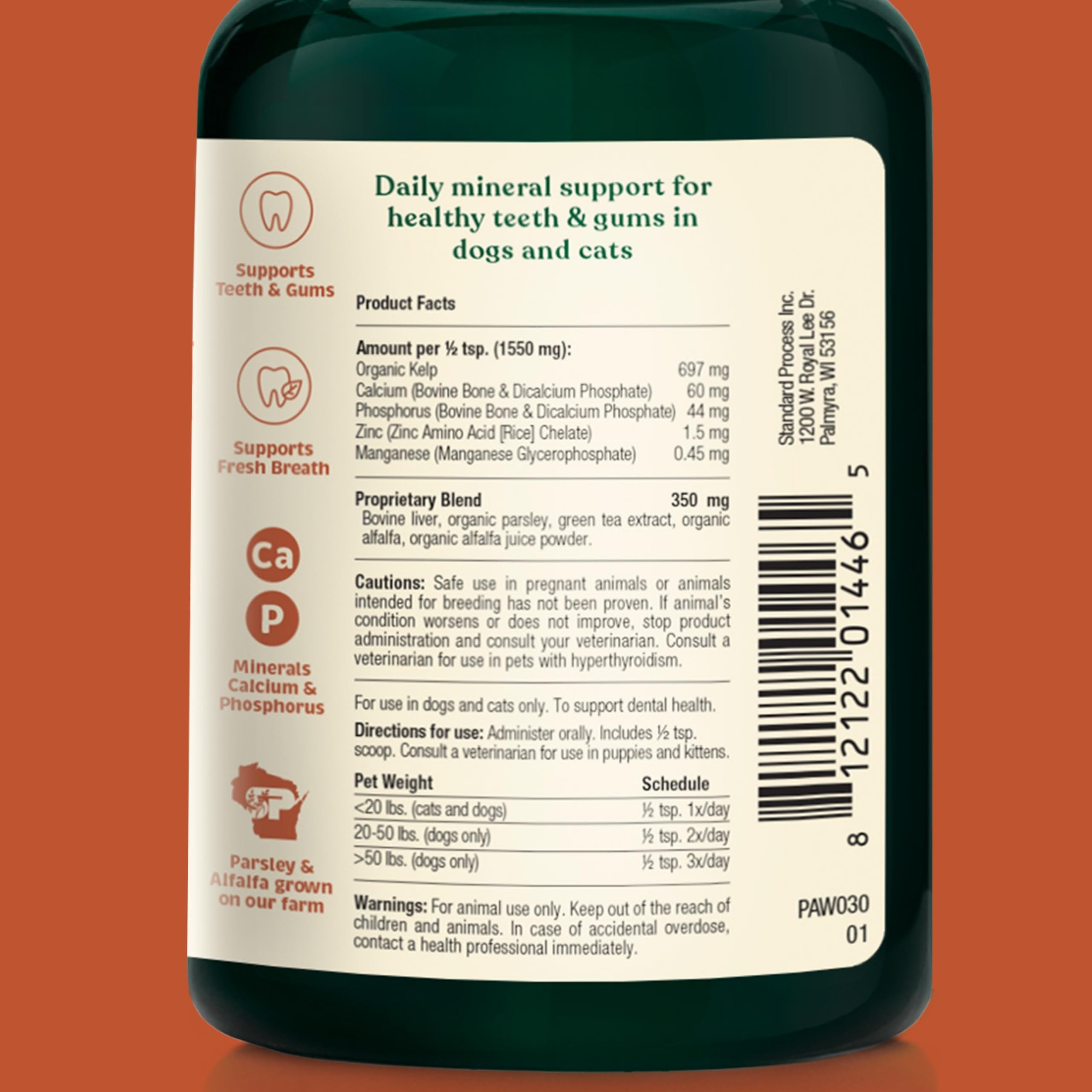 Spirited Paw Dental powder sprinkled on pet food supports tartar control and fresh breath.