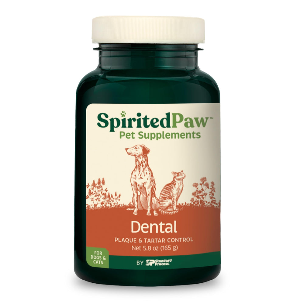Spirited Paw Dental tub front promotes easy daily mouth care for cats and dogs.