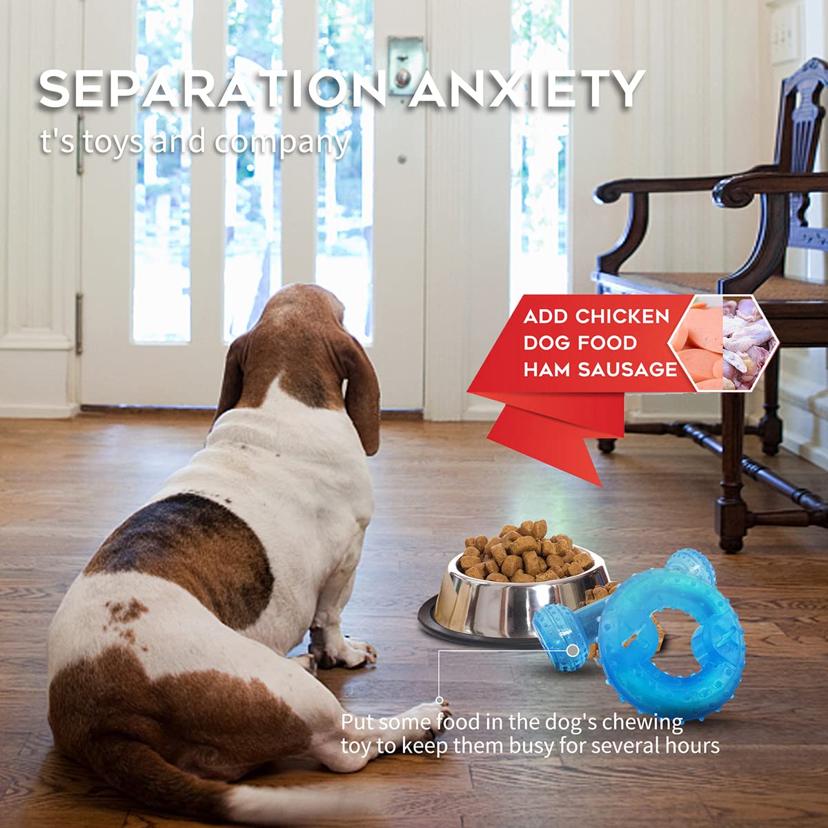 SPOFLY treat filled chew toy encourages activity and eases anxiety.
