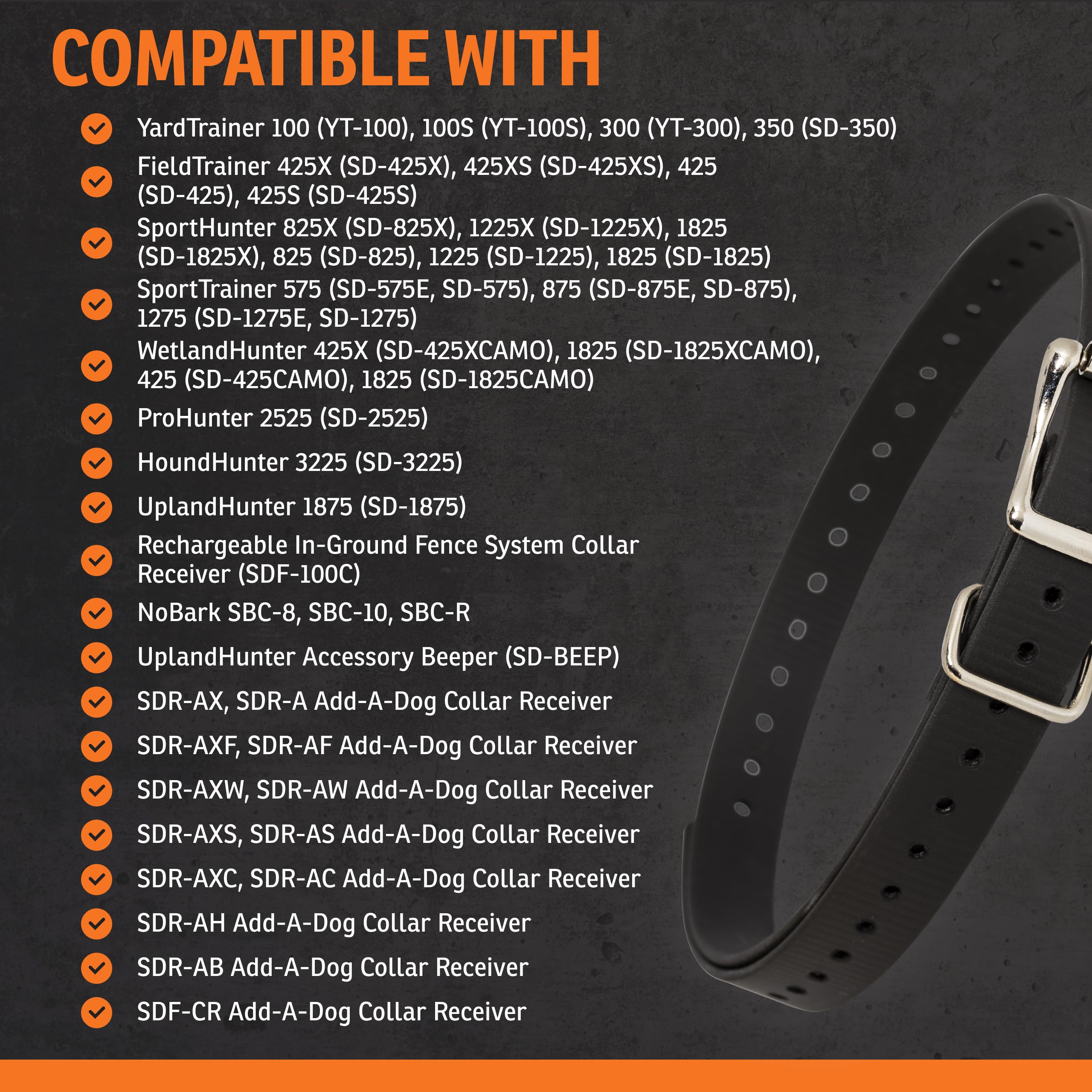 SportDOG universal fit for necks from 5 to 22 inches.