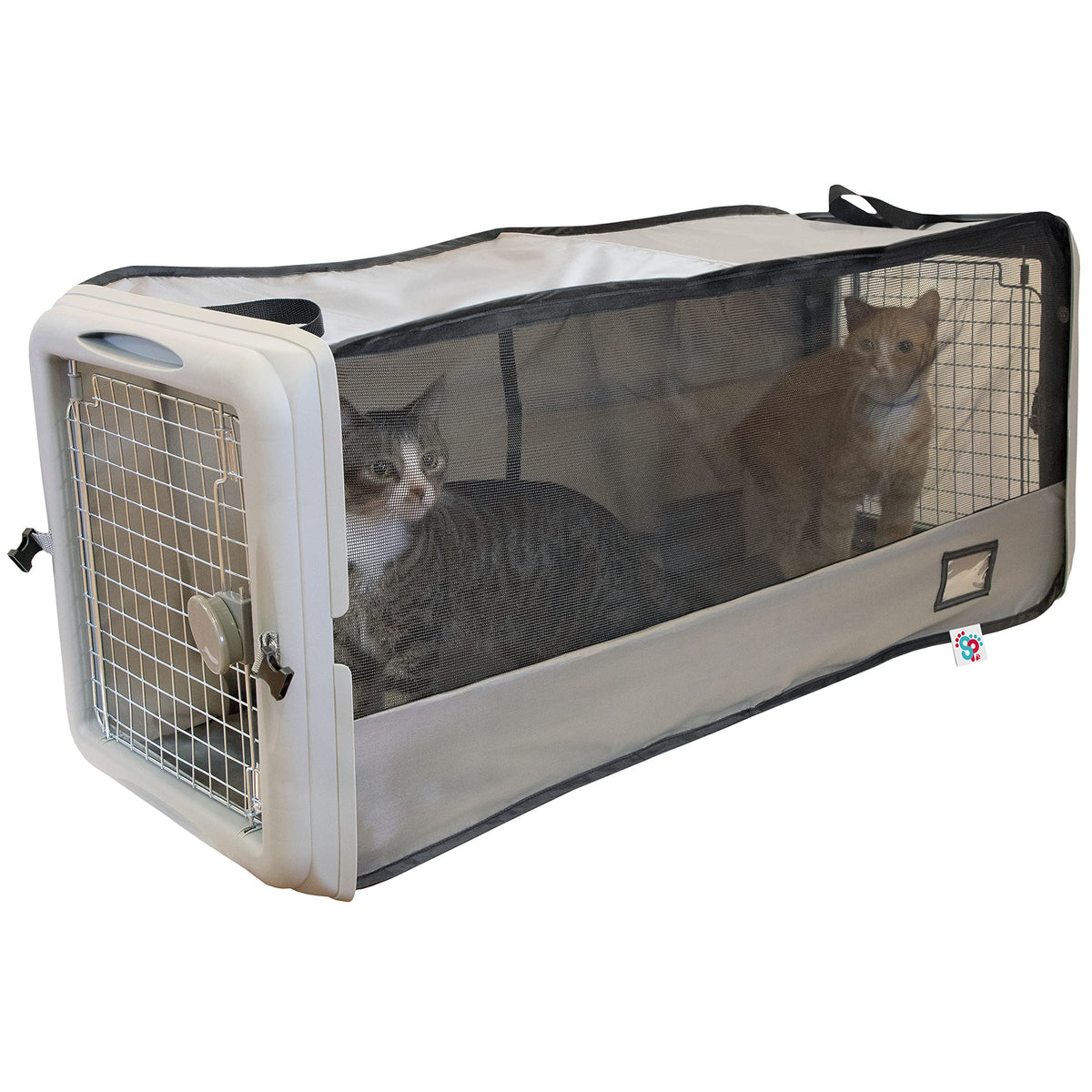 SportPet Designs large pop open kennel installed in backseat for a cozy pet space.