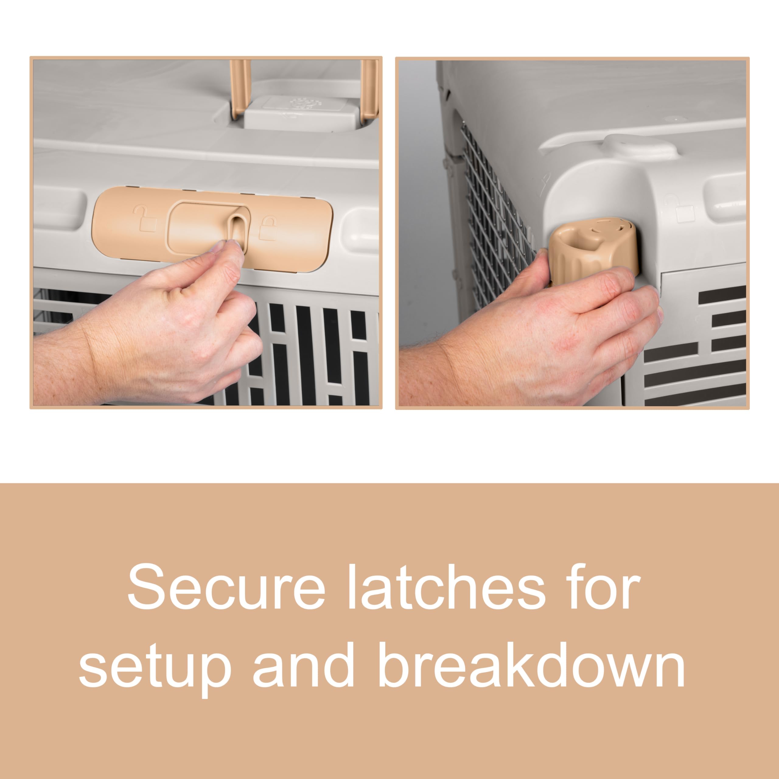 SportPet Designs twist-lock metal gate securing a pet inside.