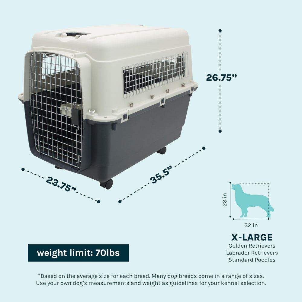 SportPet large dog kennel with smooth-rolling wheels for easy airport navigation