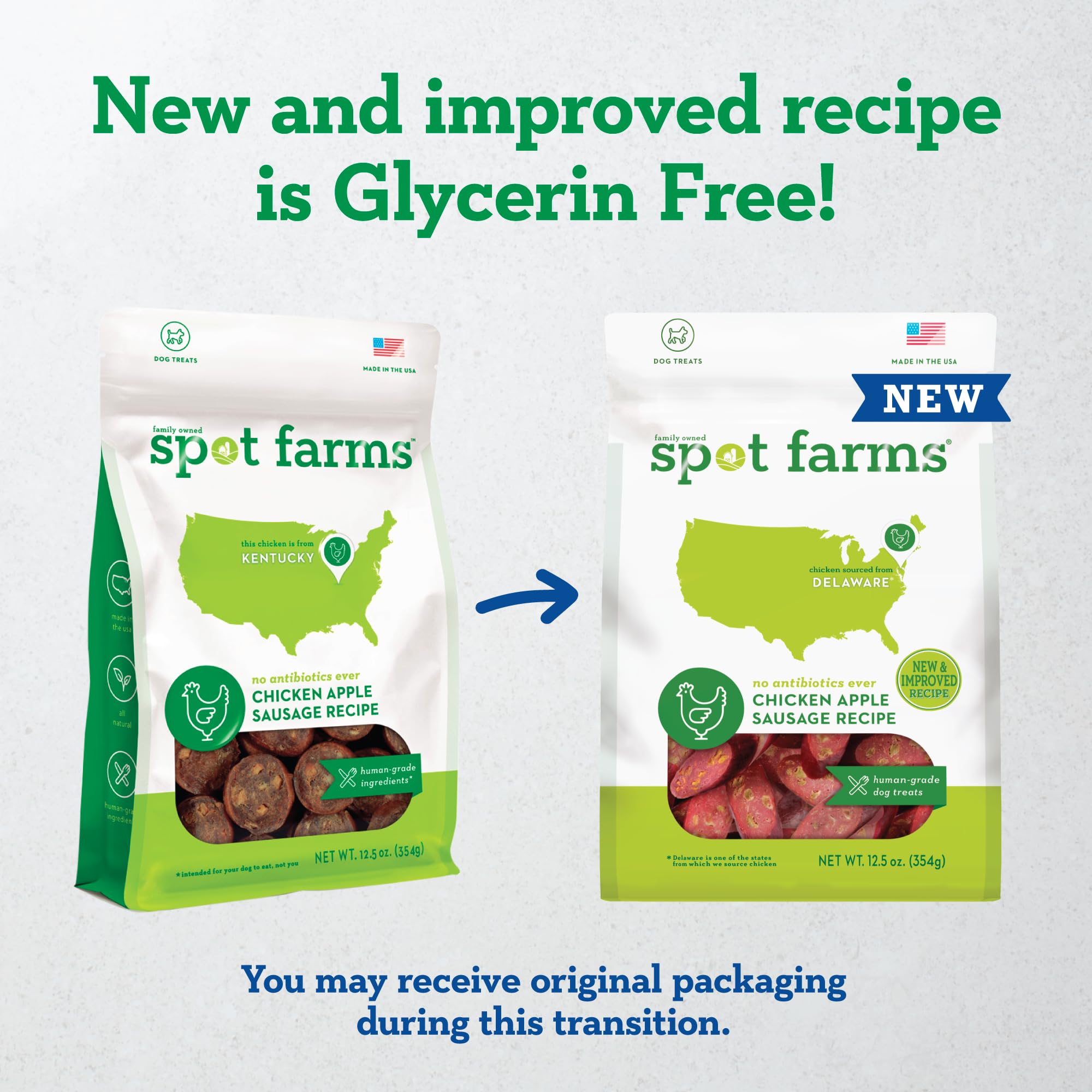 Spot Farms treats close-up, soft and chewy with real apples and antibiotic-free chicken.
