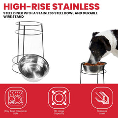 SPOT Hi Rise sturdy wire stand supports tall pets during feeding.