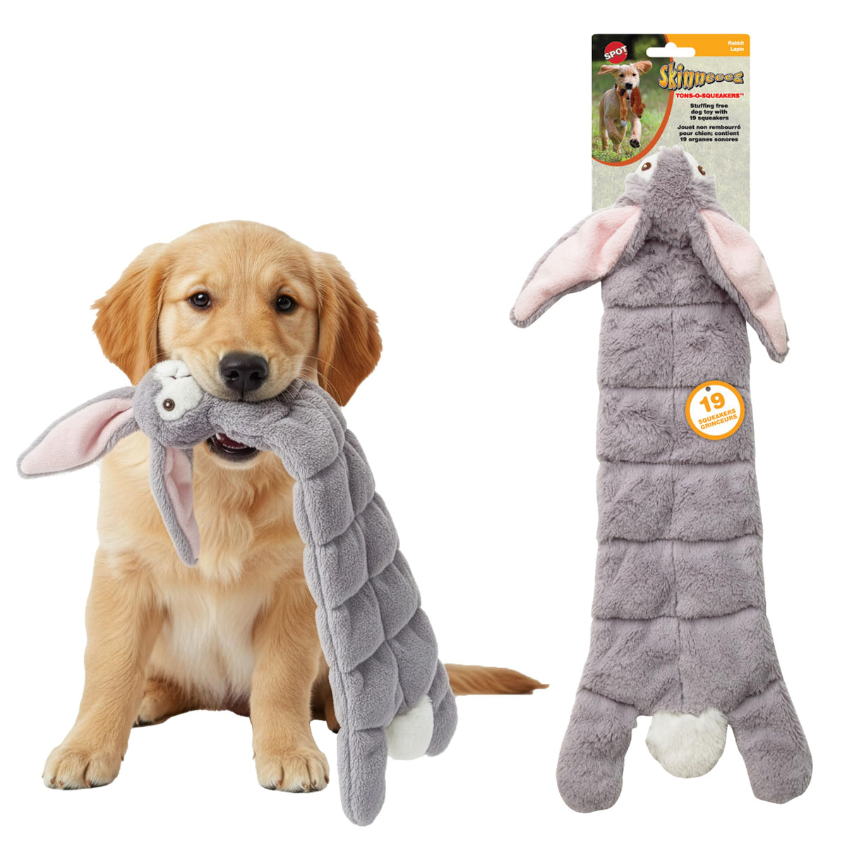 SPOT Skinneeez rabbit toy ears for interactive tug play