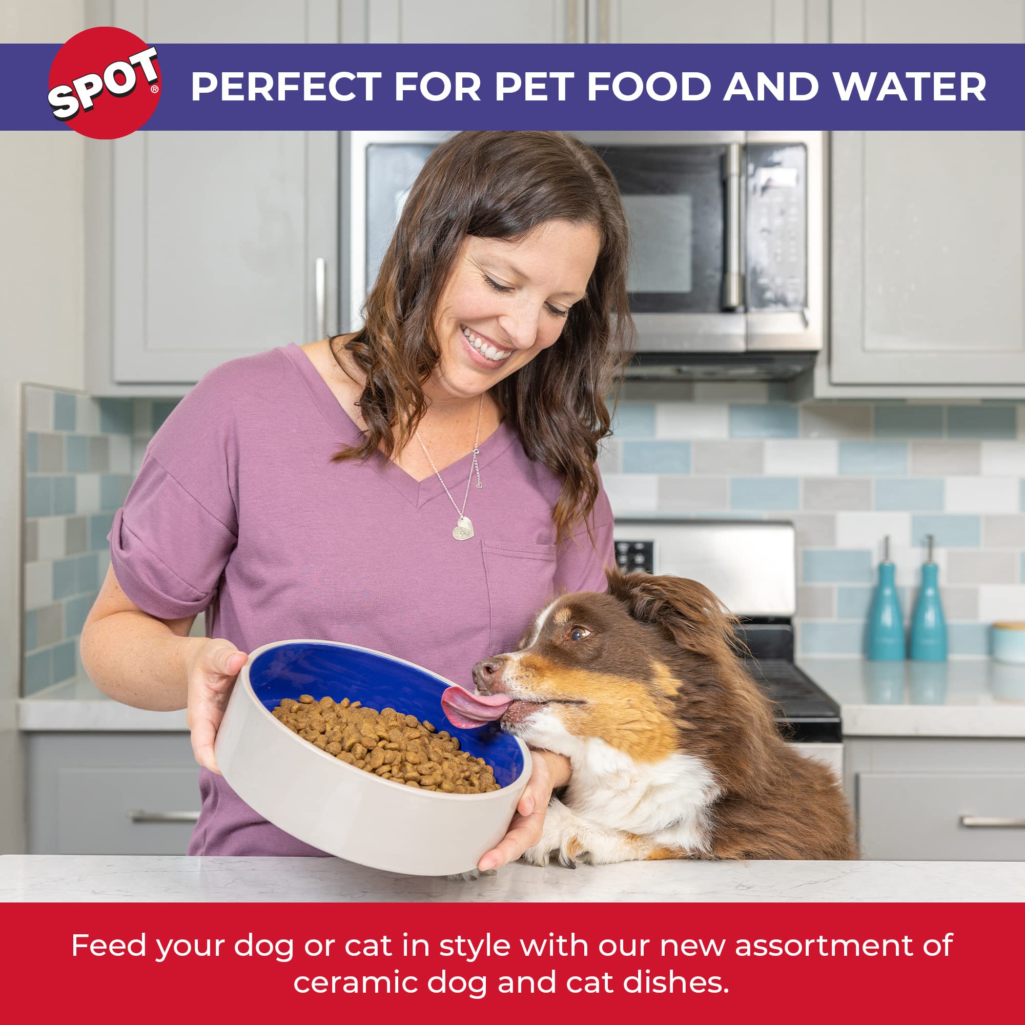 SPOT Standard Crock Dish heavy-weight design helps prevent tipping during feeding.