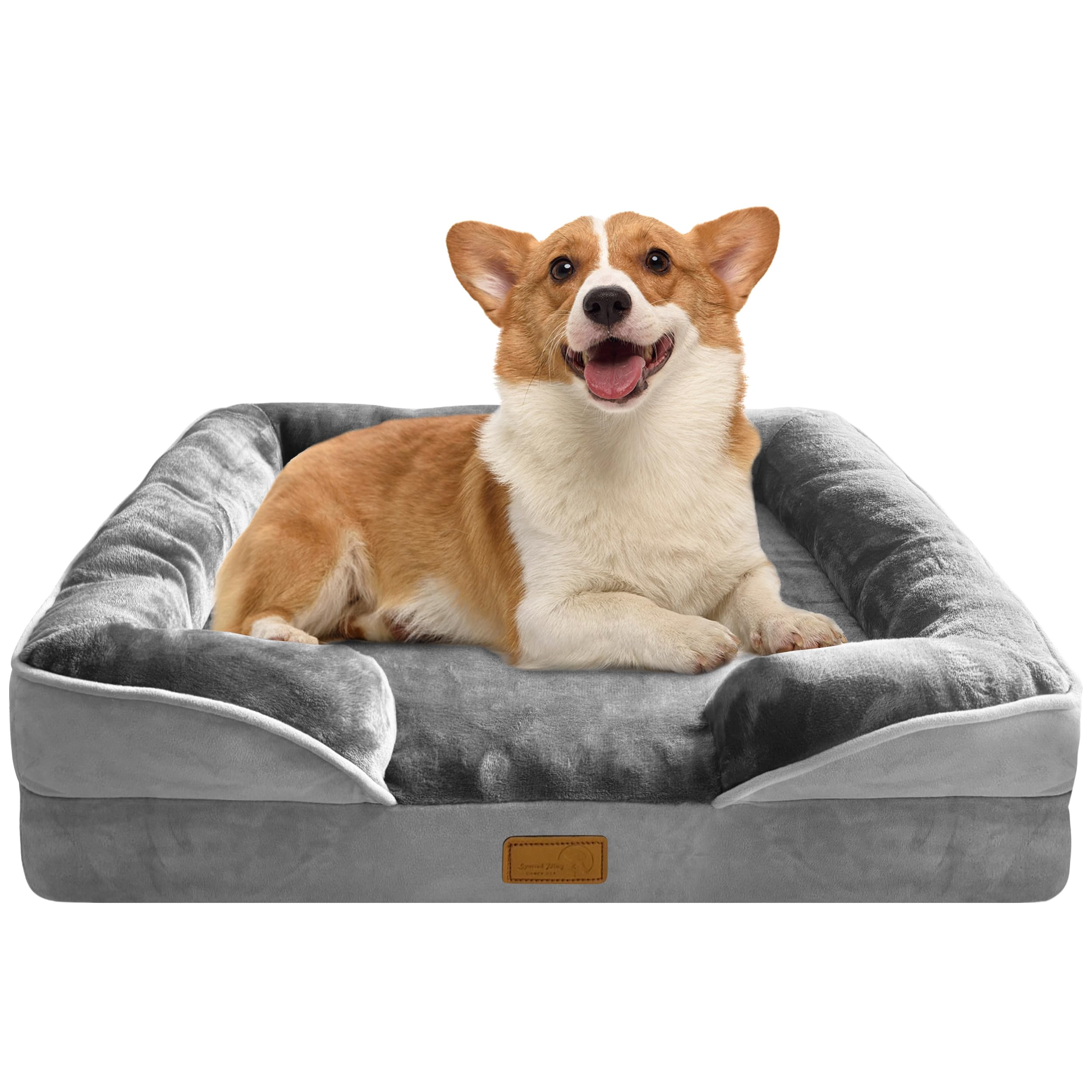 Spotted Play orthopedic dog bed side view shows supportive foam for joints