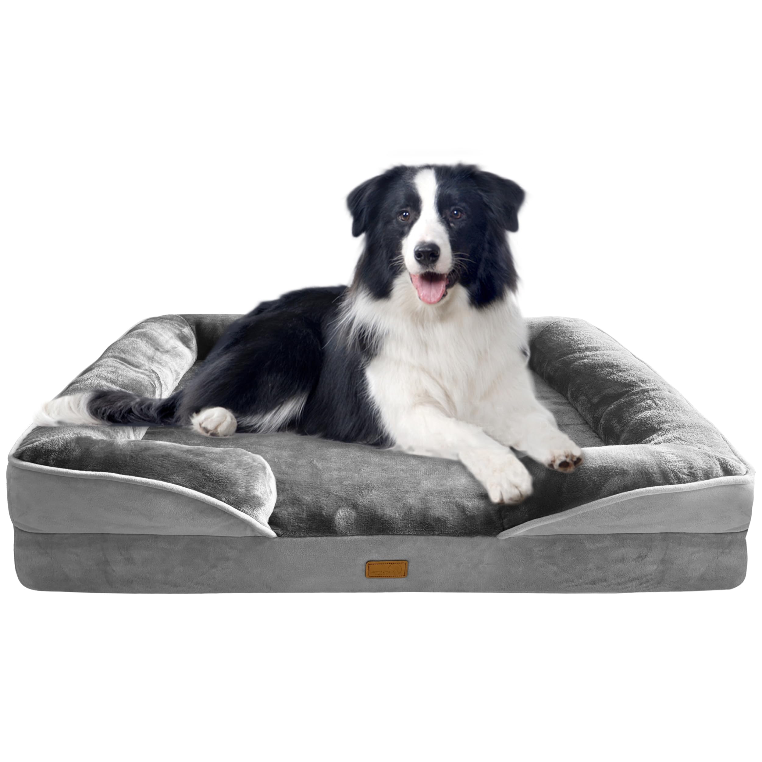 Spotted Play orthopedic dog bed with sides provides joint support for large dogs.
