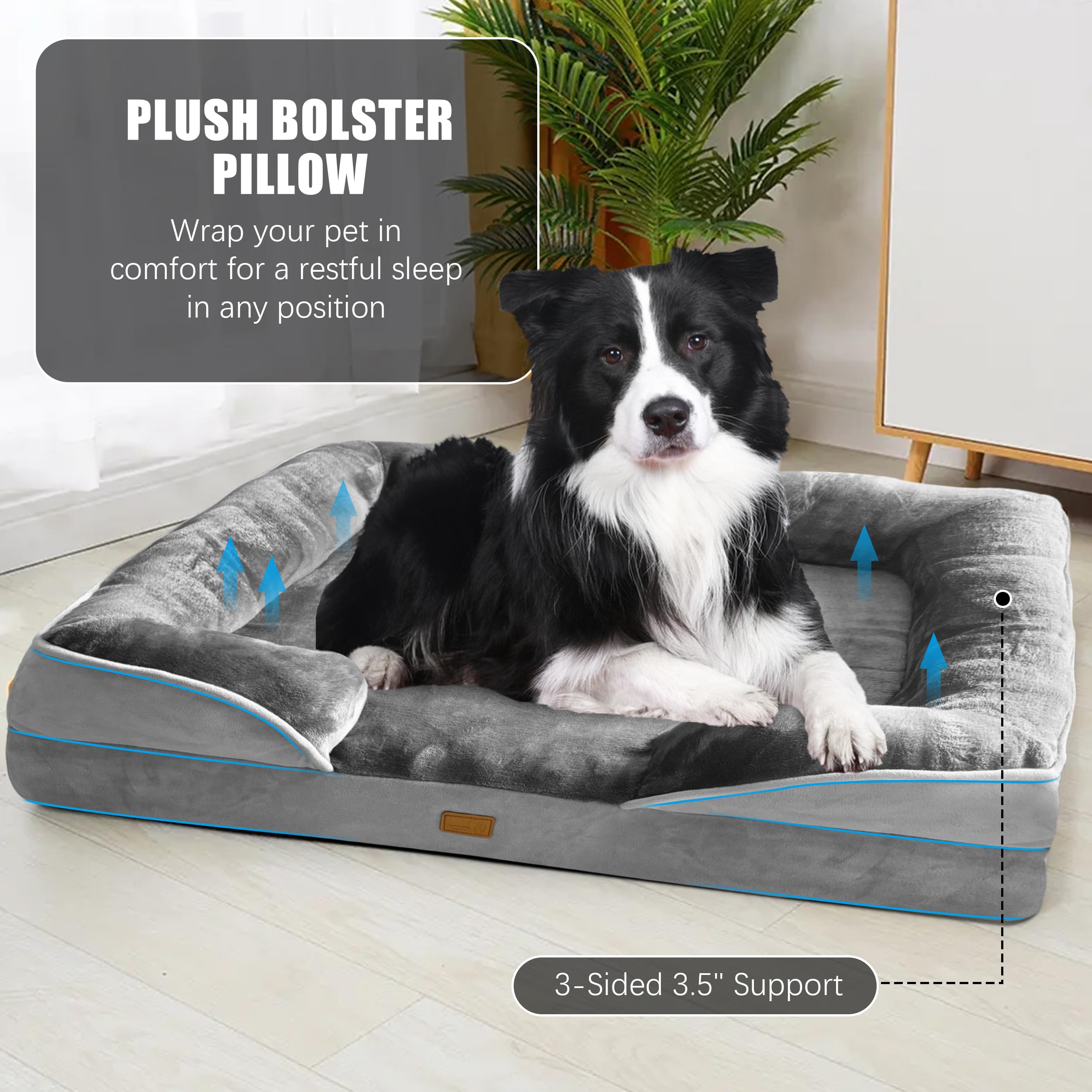Spotted Play bed features waterproof lining to protect the foam core.