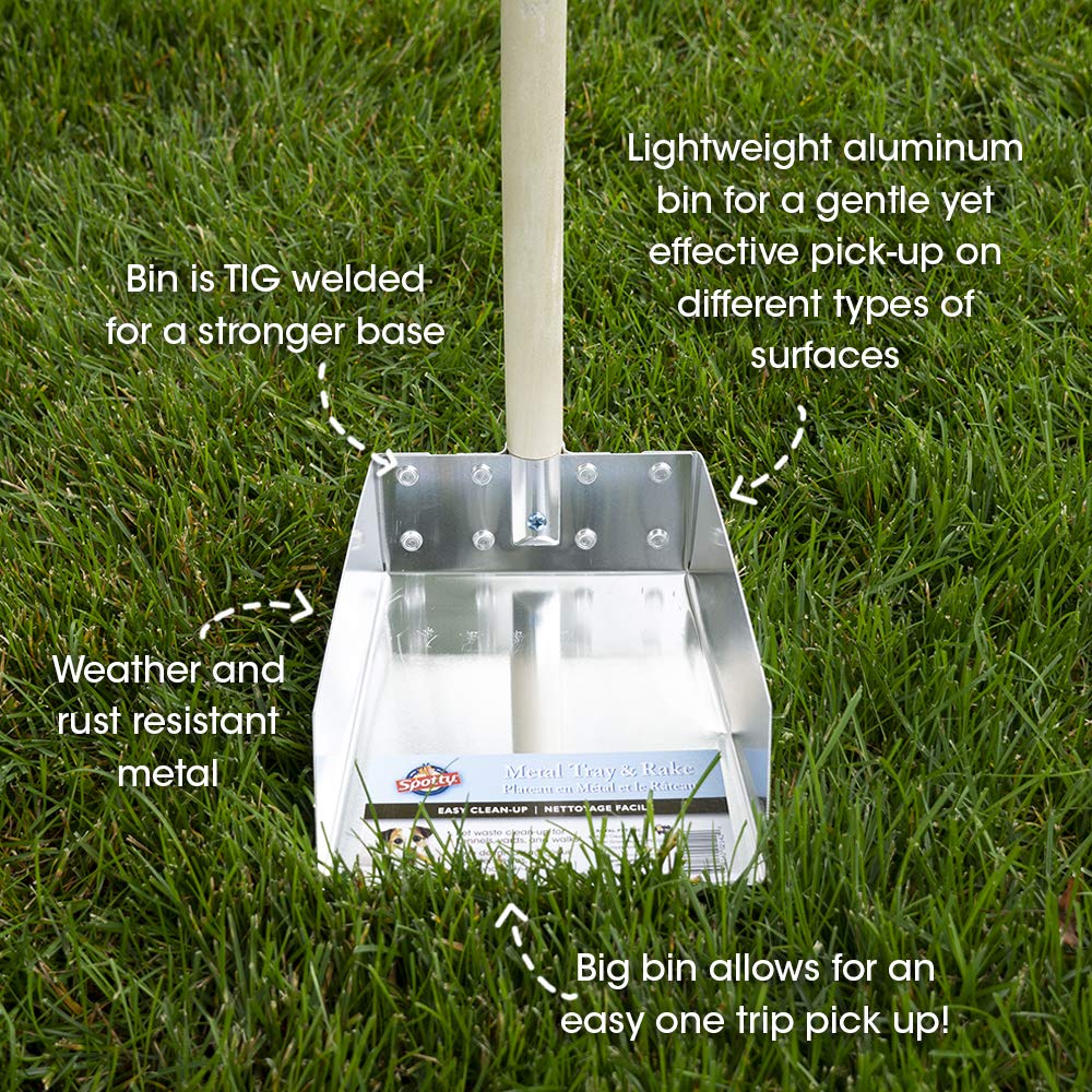 Spotty tray and rake snap together for compact storage.