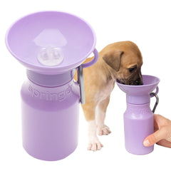 Springer dog water bottle cap close-up showing leak-free valve for outdoor use.