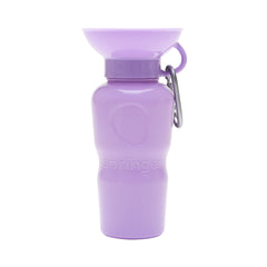 Springer dog water bottle fits car cup holders during trips.