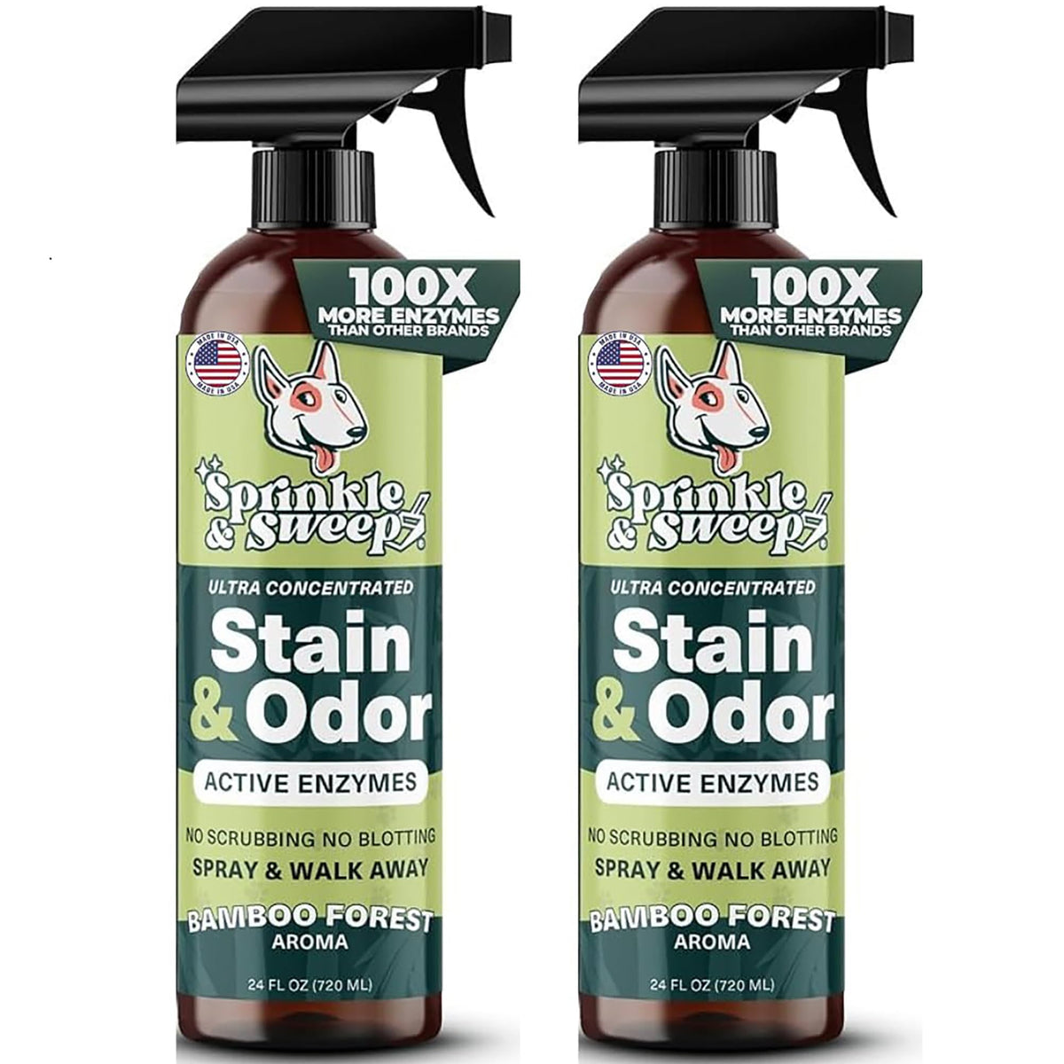 Sprinkle & Sweep bottle front view for quick stain treatment.