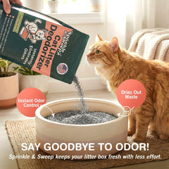 Sprinkle & Sweep deodorizer sprinkled into litter box for instant odor control