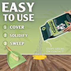 Sprinkle & Sweep applied on hard surfaces for odor-neutralizing cleanup.