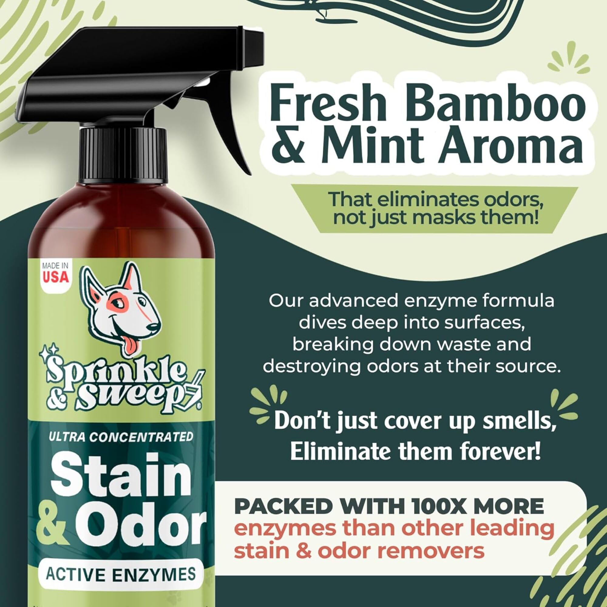Sprinkle & Sweep in kennels and crates to manage odors and stains.