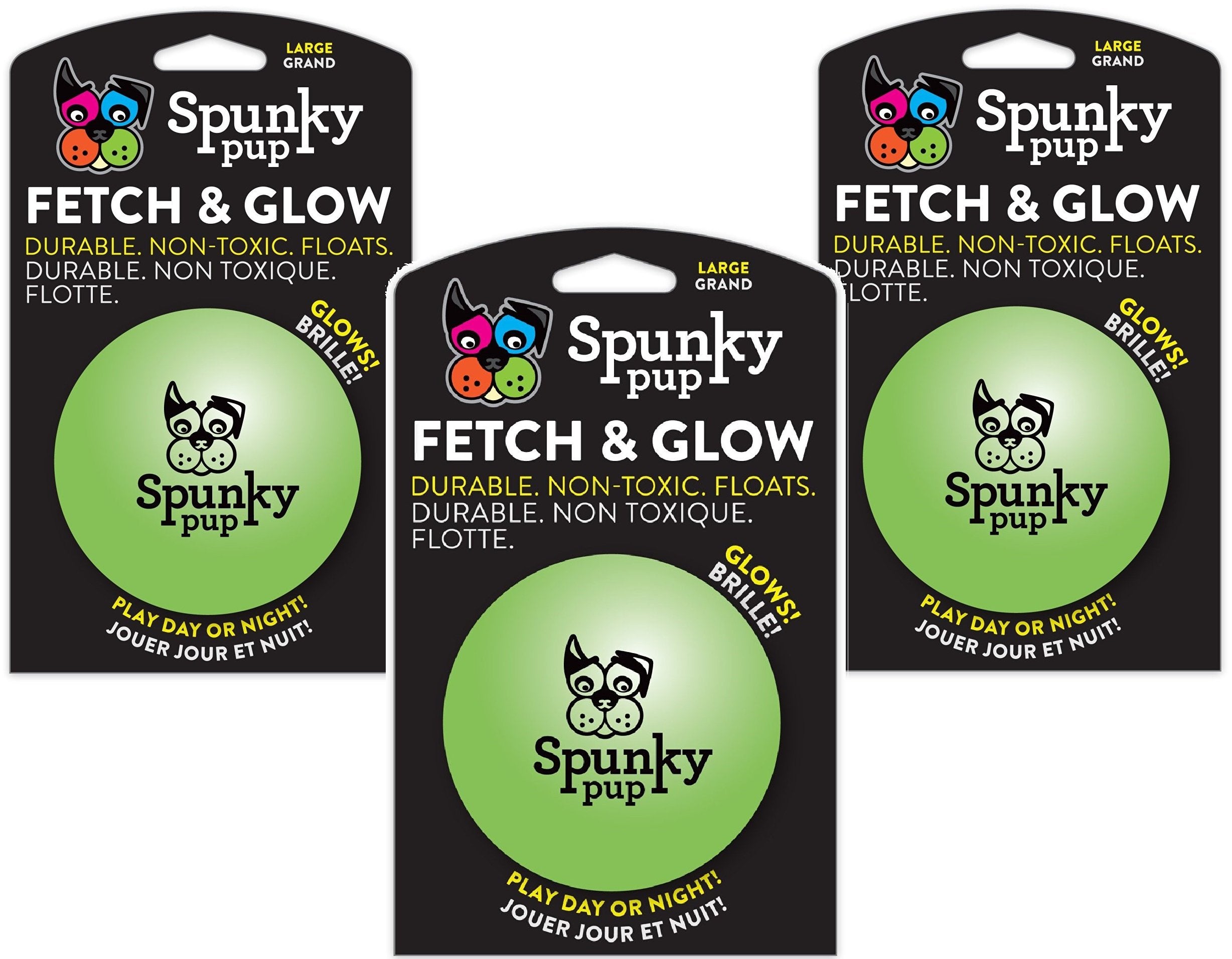 Spunky Pup Fetch and Glow Ball, large size, glowing for nighttime fetch.