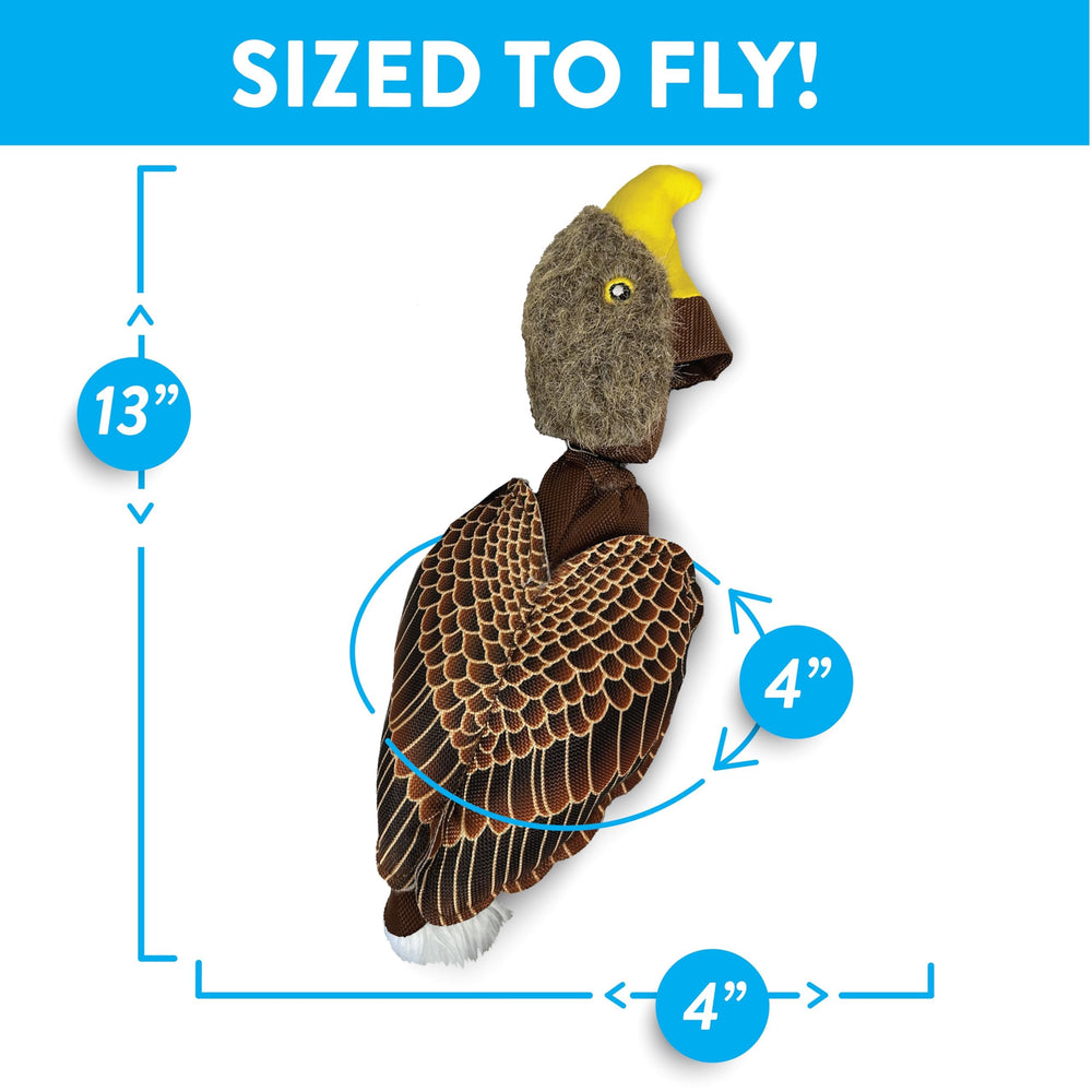 Spunky Pup Fly & Fetch Eagle plush is safe for mouth and tug games.