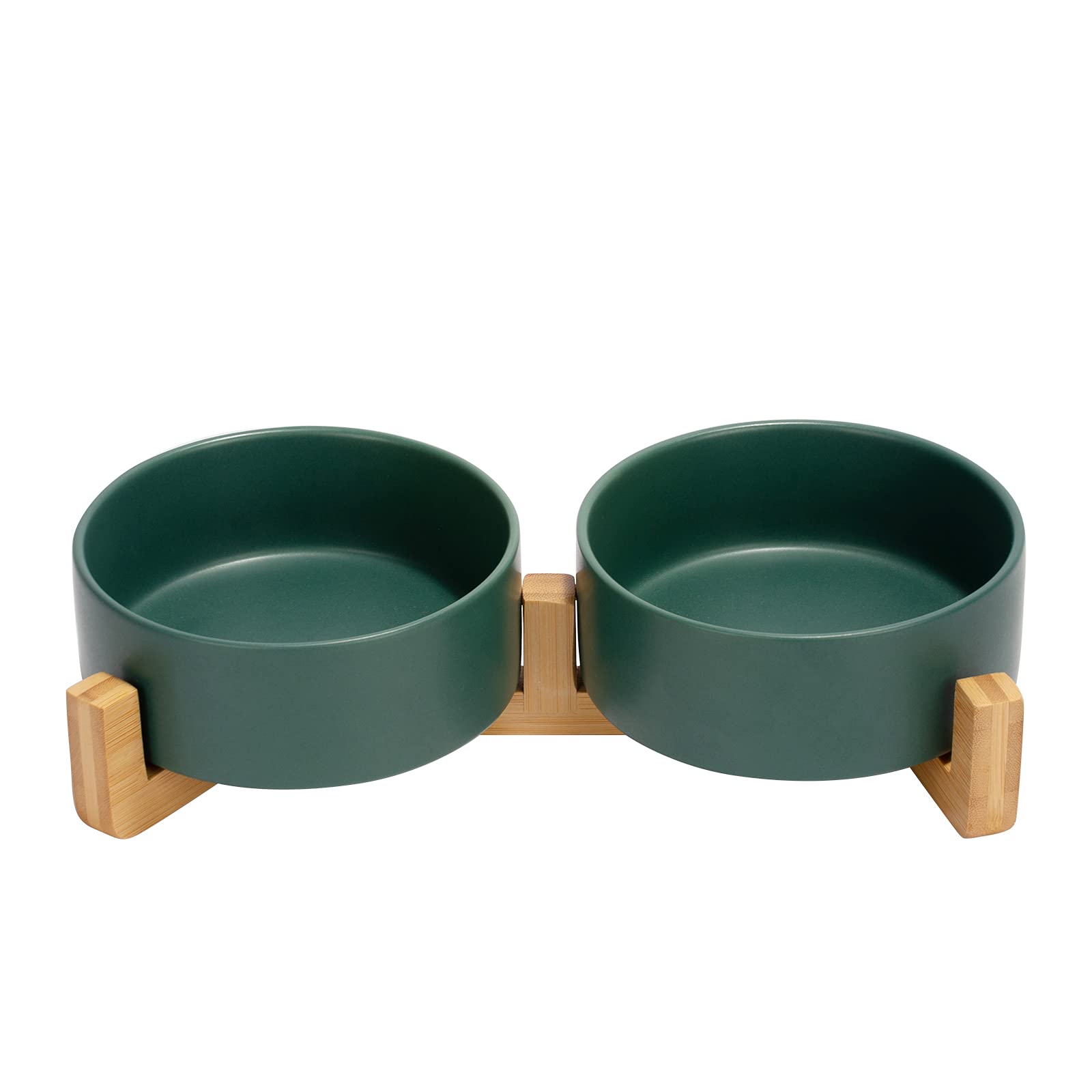 SPUNKYJUNKY ceramic bowl with wood stand for spill-free feeding area