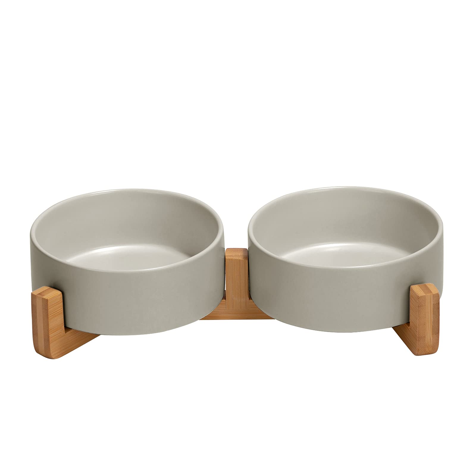 SPUNKYJUNKY ceramic dog bowl on wood stand keeps mealtime tidy and spills at bay