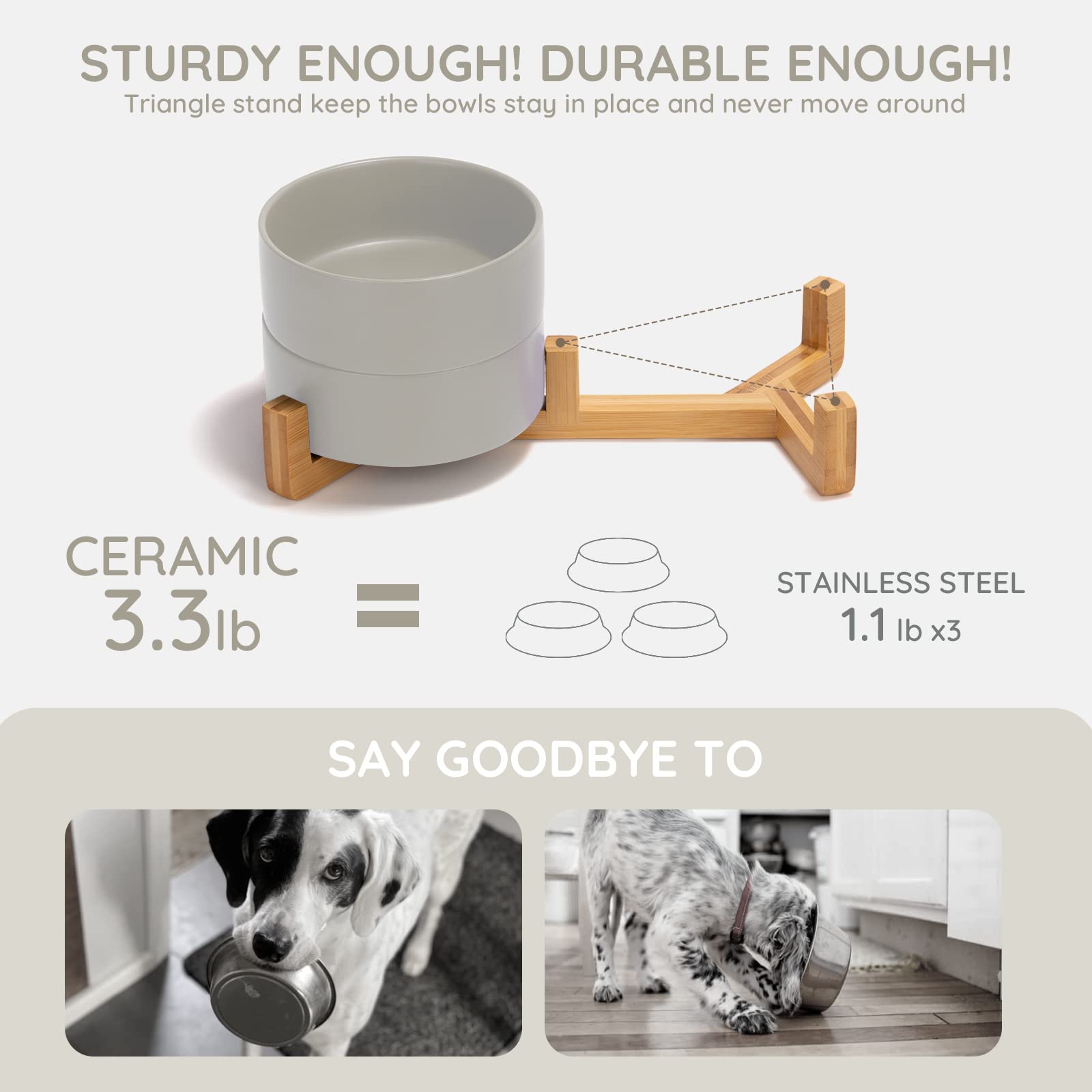 SPUNKYJUNKY wooden stand stabilizes bowls to reduce mess during meals