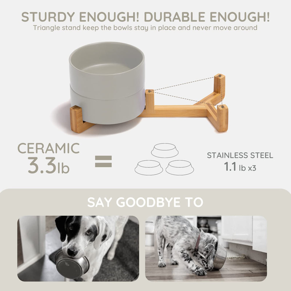 SPUNKYJUNKY wooden stand stabilizes bowls to reduce mess during meals