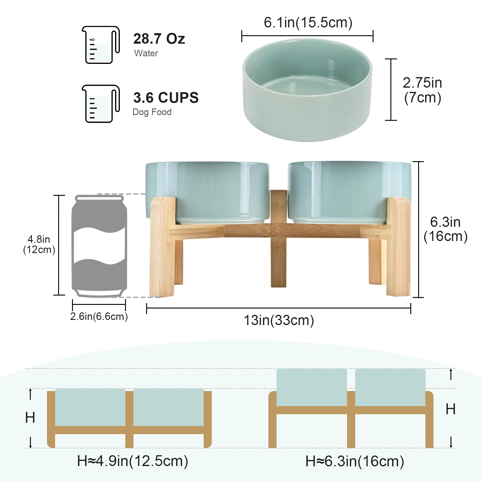 SPUNKYJUNKY bamboo stand two heights demonstrates ergonomic dining for pets