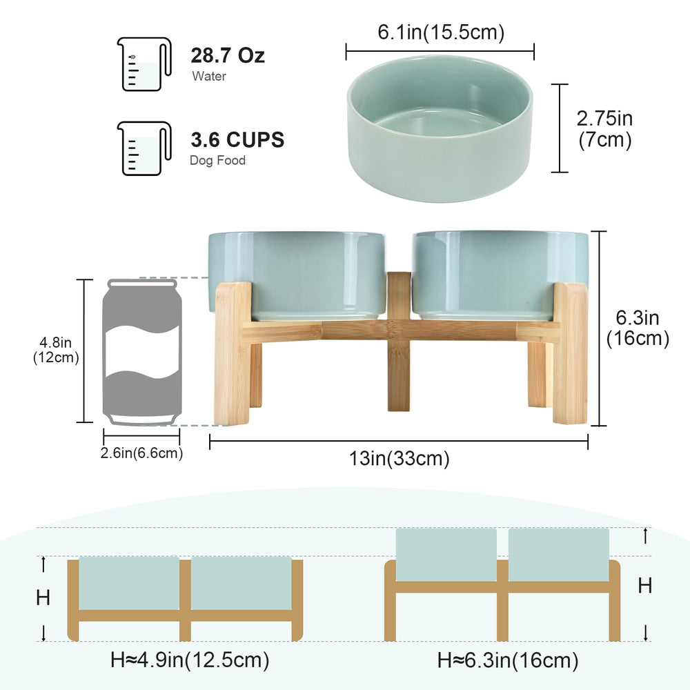 SPUNKYJUNKY bamboo stand two heights demonstrates ergonomic dining for pets