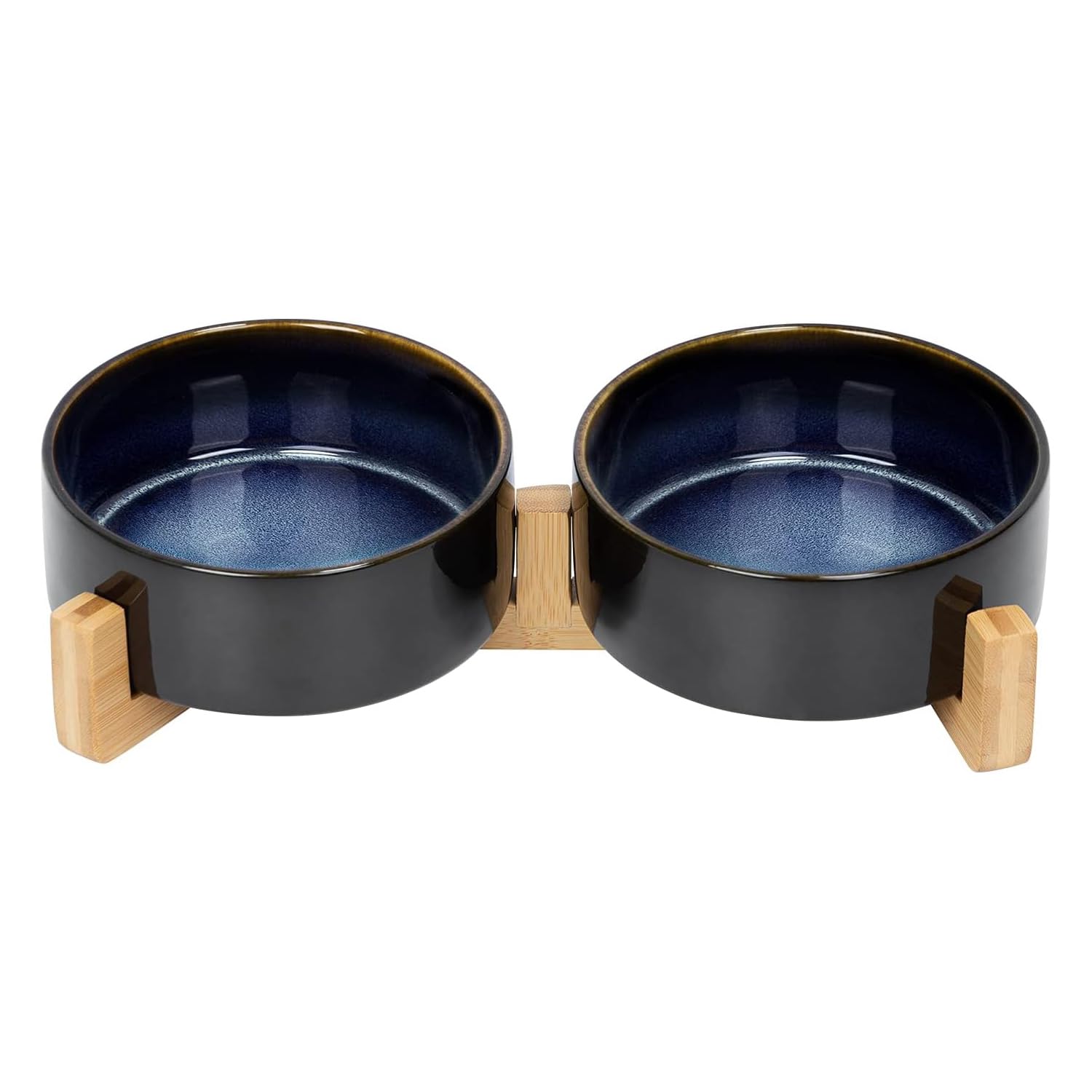 SPUNKYJUNKY ceramic bowls on wooden stand in Starry Blue, for neat mealtime