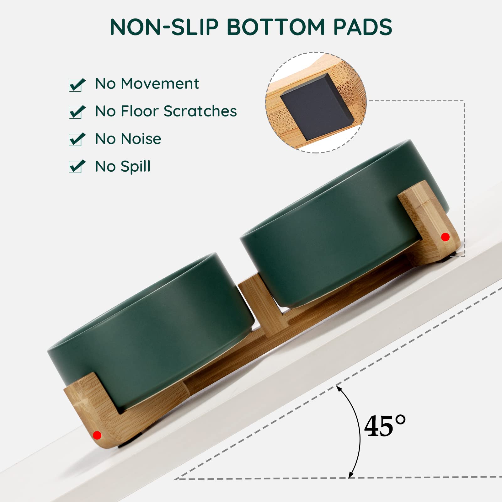 SPUNKYJUNKY lead-free ceramic bowls paired with natural wood stand.