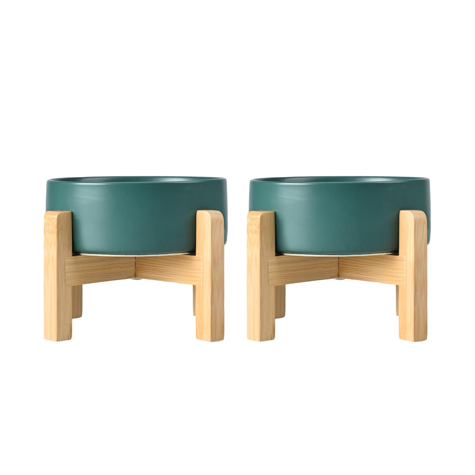 SPUNKYJUNKY ceramic elevated dog bowls two-pack in green promote comfortable dining posture
