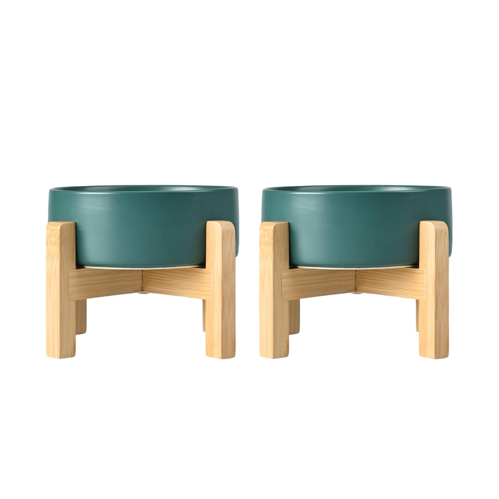 SPUNKYJUNKY ceramic elevated dog bowls two-pack in green promote comfortable dining posture
