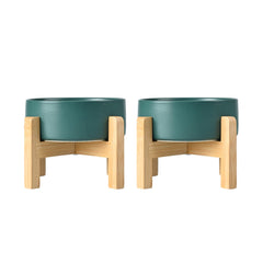 SPUNKYJUNKY ceramic elevated dog bowls two-pack in green promote comfortable dining posture