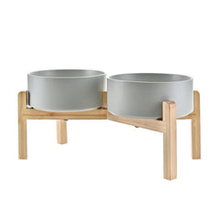SPUNKYJUNKY elevated ceramic dog bowl in grey with 7.3-inch diameter and 42 oz capacity.