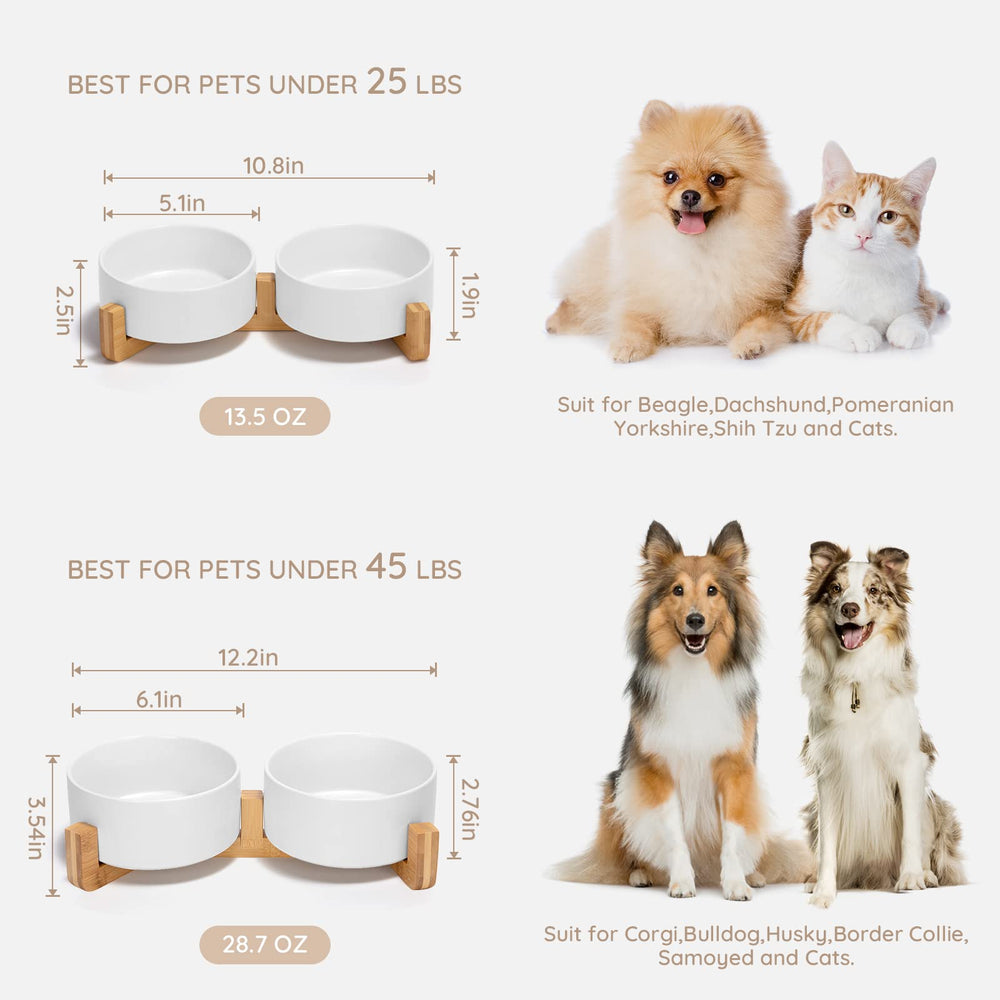 SPUNKYJUNKY food and water bowls elevated on a wooden stand