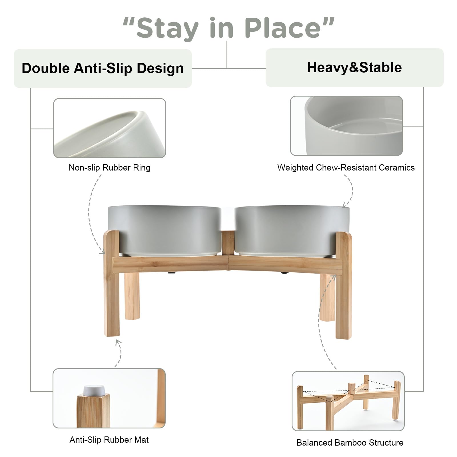 SPUNKYJUNKY stable base with non-slip pads keeps bowls in place.