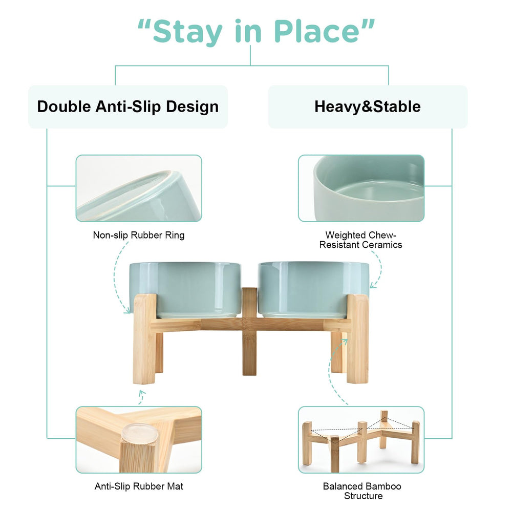 SPUNKYJUNKY stable wide-stance bowl reduces spills on tile and wood floors