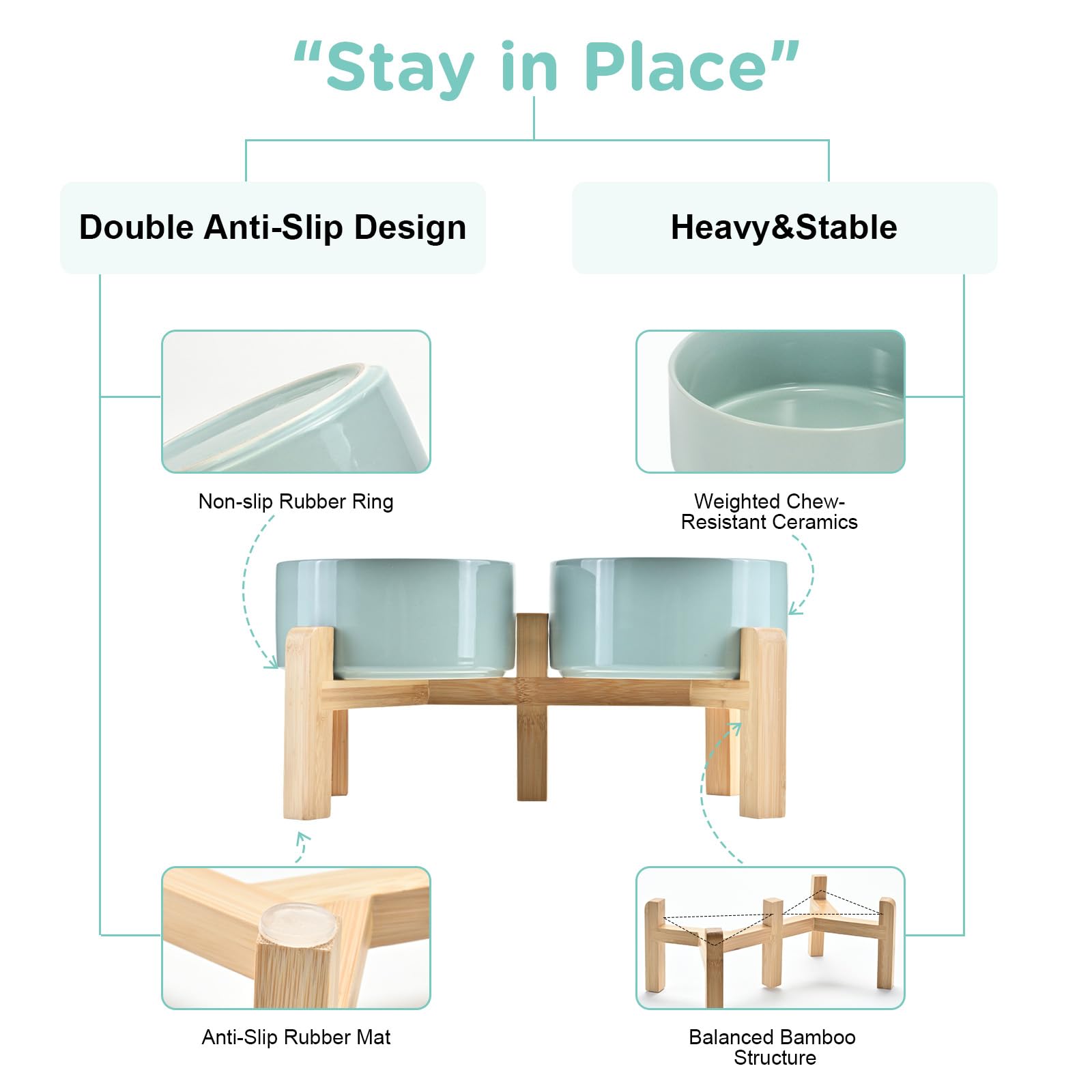 SPUNKYJUNKY stable wide-stance bowl reduces spills on tile and wood floors