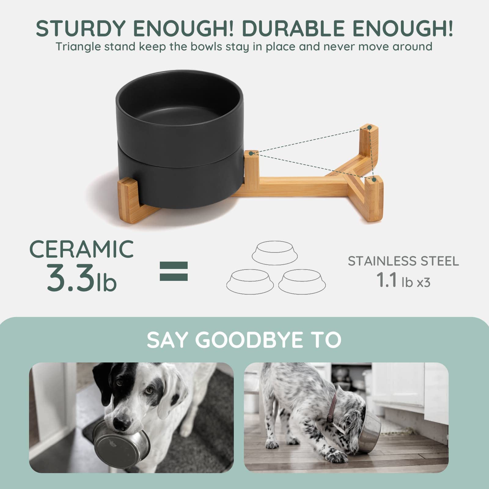 SPUNKYJUNKY wooden stand with non-slip base keeps bowls steady.