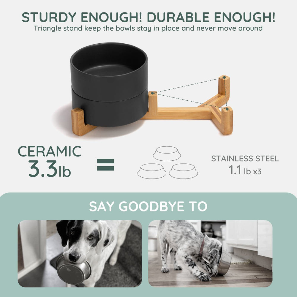 SPUNKYJUNKY wooden stand with non-slip base keeps bowls steady.