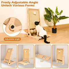 Spzanlovely adjustable-angle scratcher shown in upright and ramp use.
