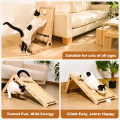 Spzanlovely cat scratcher featuring toy balls for interactive fun.