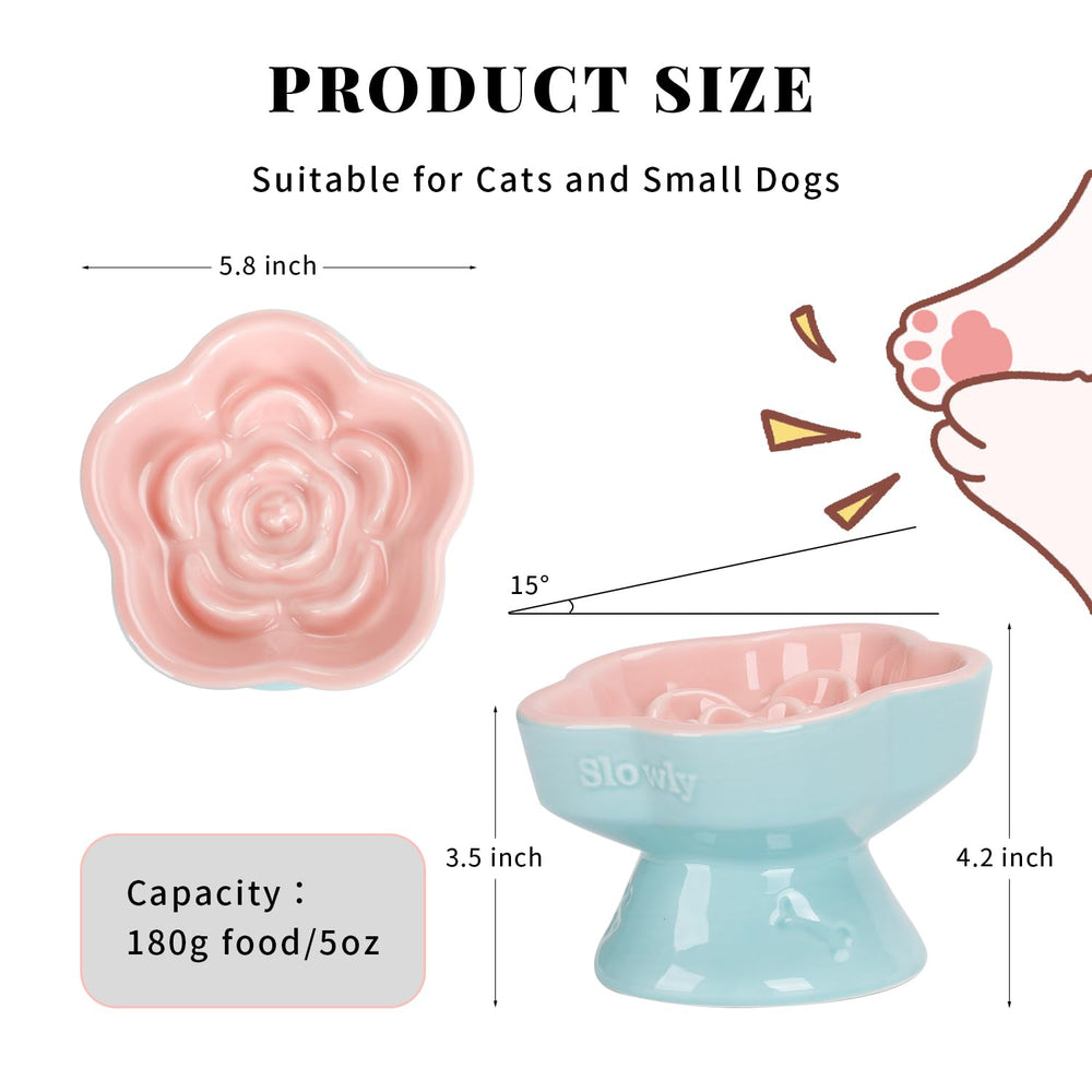 SQS Ceramics elevated tilt cat bowl pink reduces neck strain during meals
